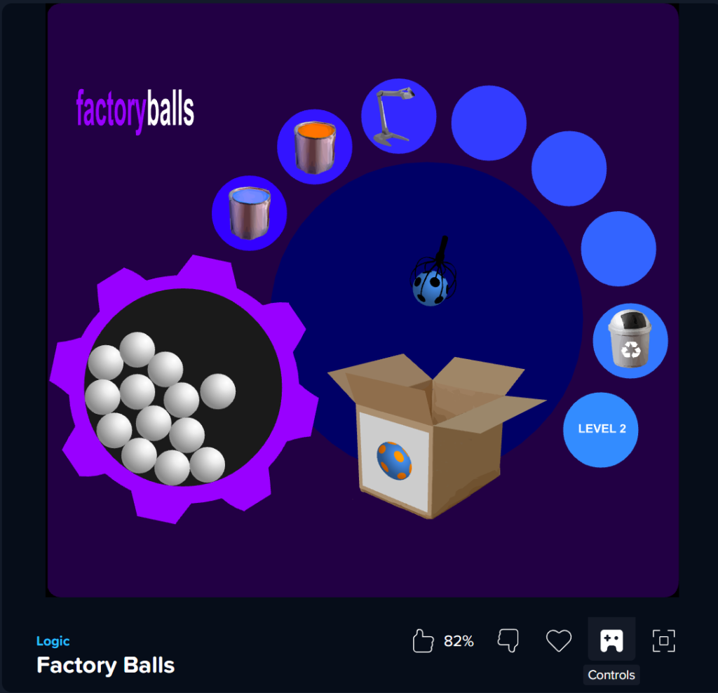Factory Balls puzzle level with balls and paint cans.