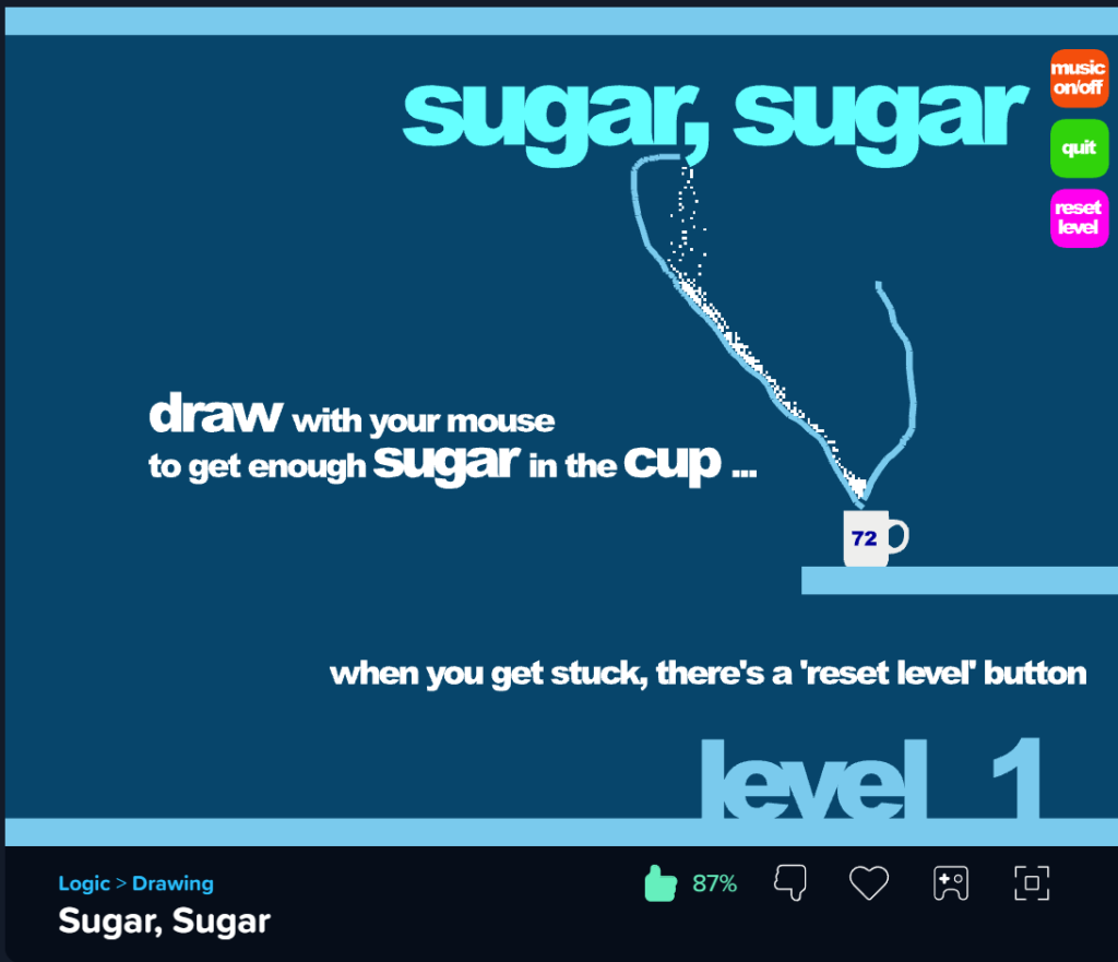 Drawing lines to guide sugar into cups in Sugar, Sugar game.
