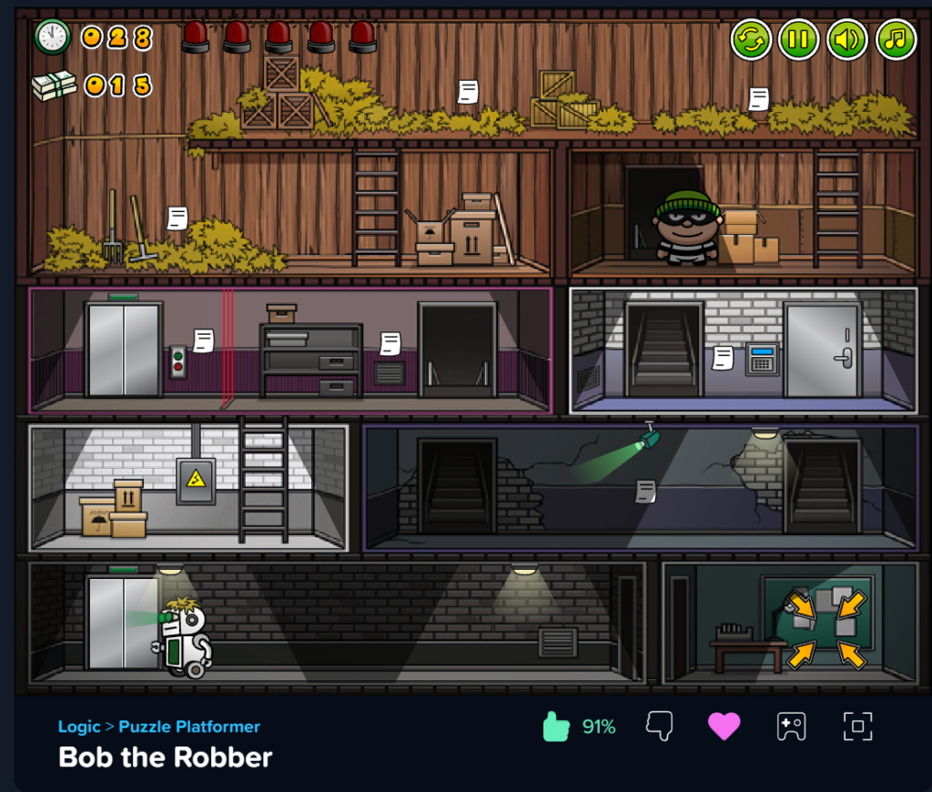 Coolmathgames Bob the Robber navigating puzzles and guards.