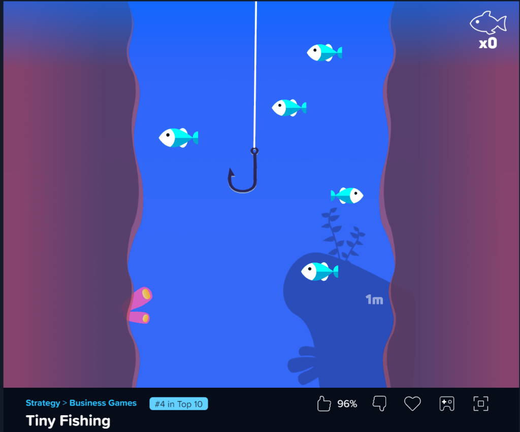 Coolmathgames Tiny Fishing gameplay with strategic gear upgrades.